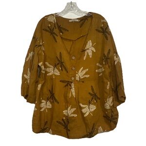 Viola Borghi Women’s M Made In Italy Linen Dragonfly Blouse Nature Casual Class
